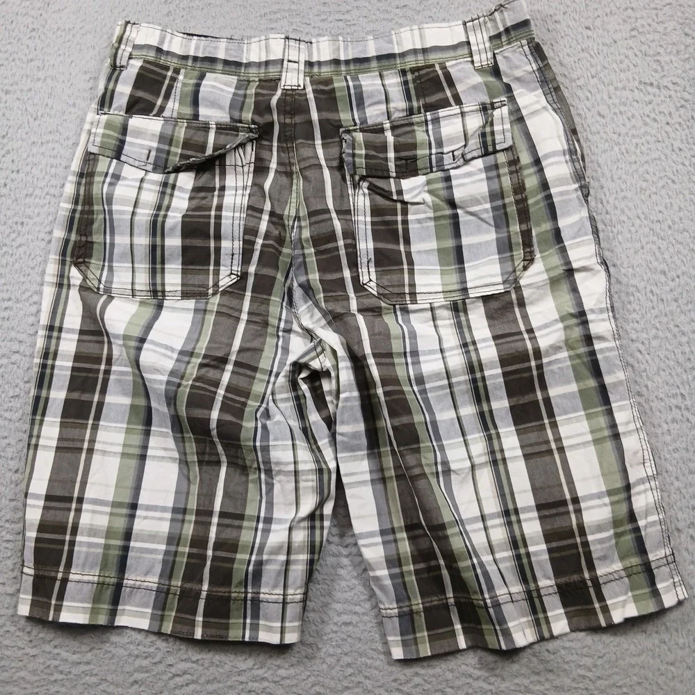 Public Opinion Plaid Cargo‎ Shorts Men's 34 Green Brown 100% Cotton EUC